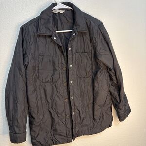 H&M Black Quilted Lightweight Jacket Women Size 14 Snap Buttons Pockets Lined